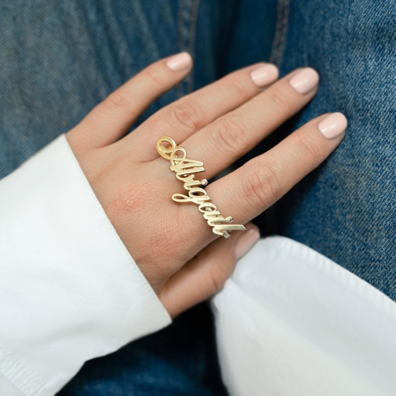 Initial Ring Custom - Anel de dois dedos de aço